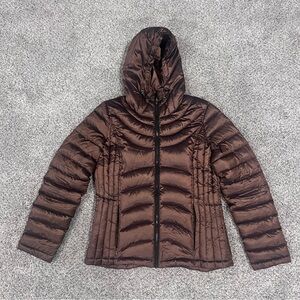Andrew Marc Metallic Brown Packable Lightweight Premium Down Hoodie Women’s Sz M